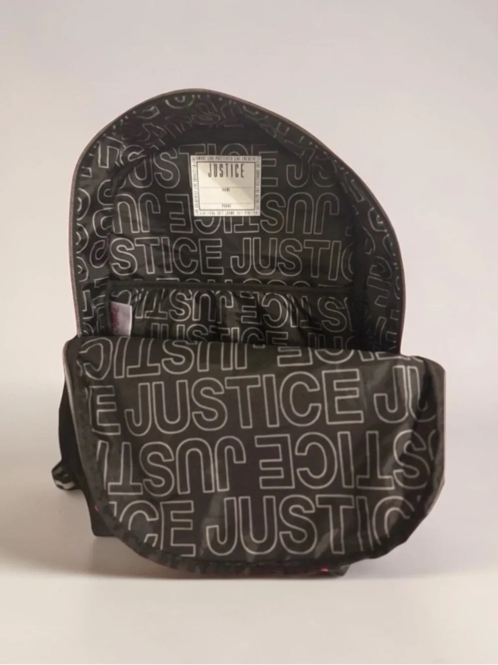 NEW! Justice Black Backpack with Red and White Accents